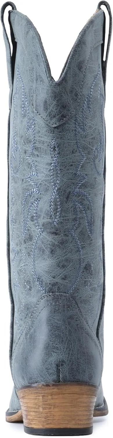 IUV Cowboy Boots for Women Mid Calf Fashion Cowgirl Boots with Embroidery Western Snip Toe