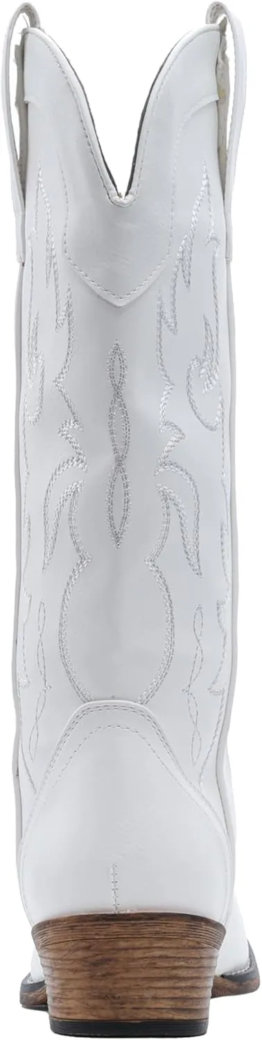 IUV Cowboy Boots for Women Mid Calf Fashion Cowgirl Boots with Embroidery Western Snip Toe