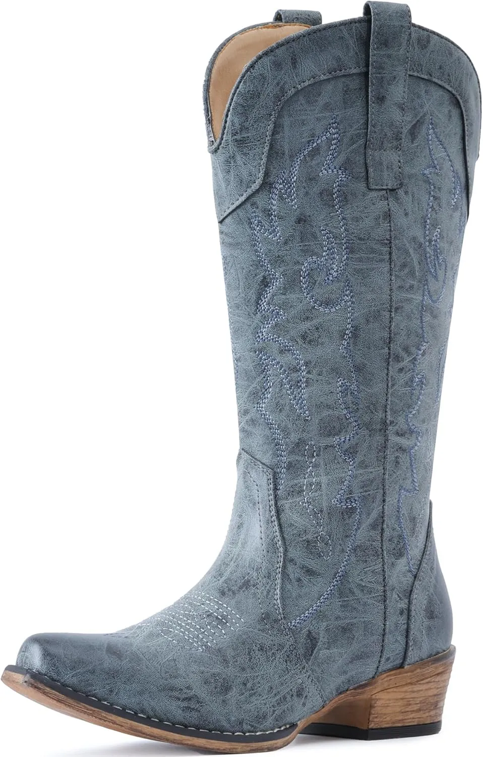 IUV Cowboy Boots for Women Mid Calf Fashion Cowgirl Boots with Embroidery Western Snip Toe