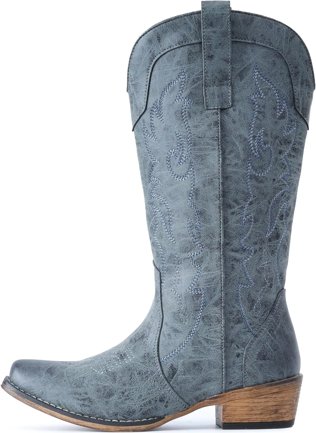 IUV Cowboy Boots for Women Mid Calf Fashion Cowgirl Boots with Embroidery Western Snip Toe