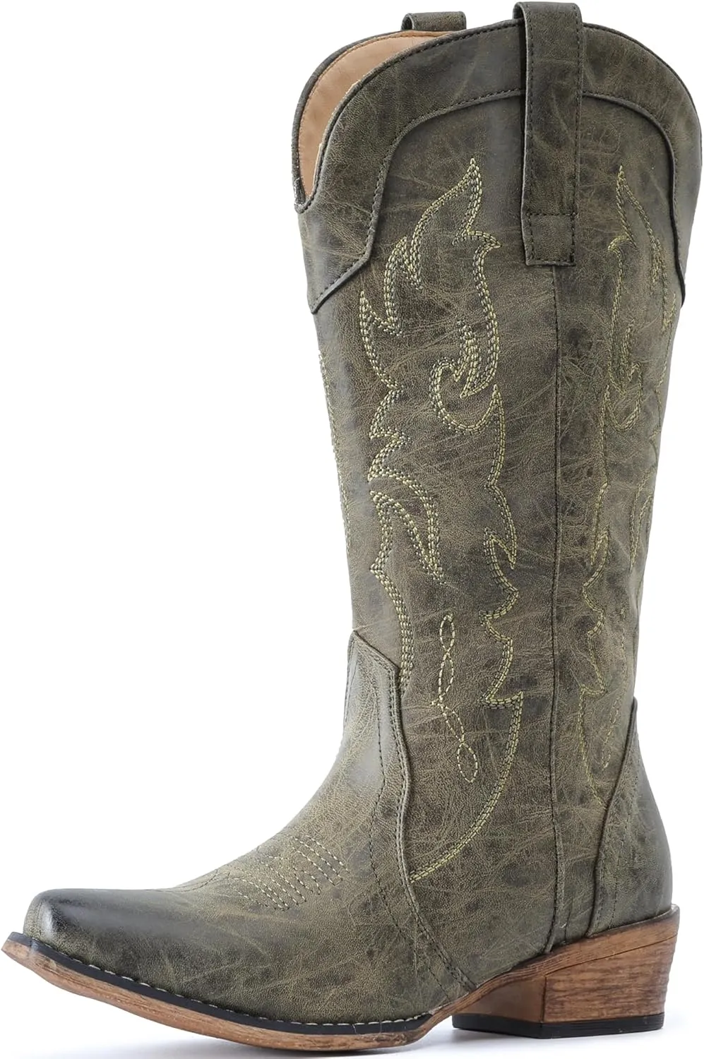 IUV Cowboy Boots for Women Mid Calf Fashion Cowgirl Boots with Embroidery Western Snip Toe