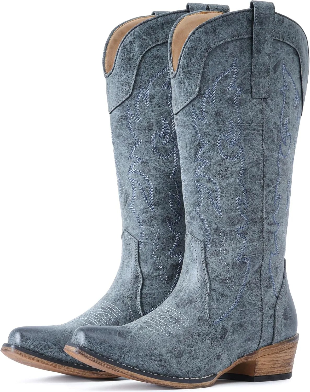 IUV Cowboy Boots for Women Mid Calf Fashion Cowgirl Boots with Embroidery Western Snip Toe