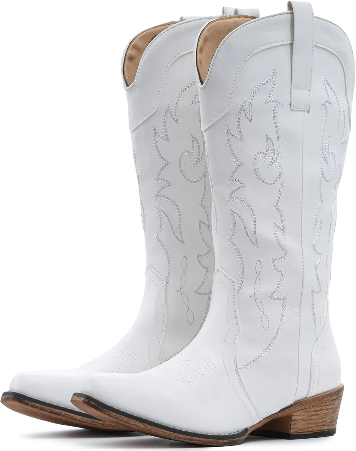 IUV Cowboy Boots for Women Mid Calf Fashion Cowgirl Boots with Embroidery Western Snip Toe