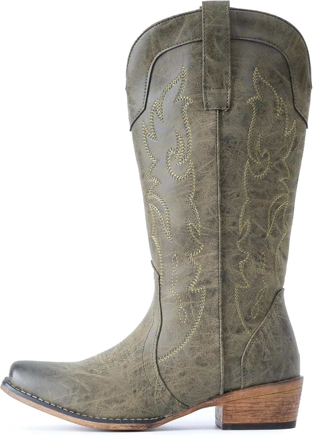 IUV Cowboy Boots for Women Mid Calf Fashion Cowgirl Boots with Embroidery Western Snip Toe