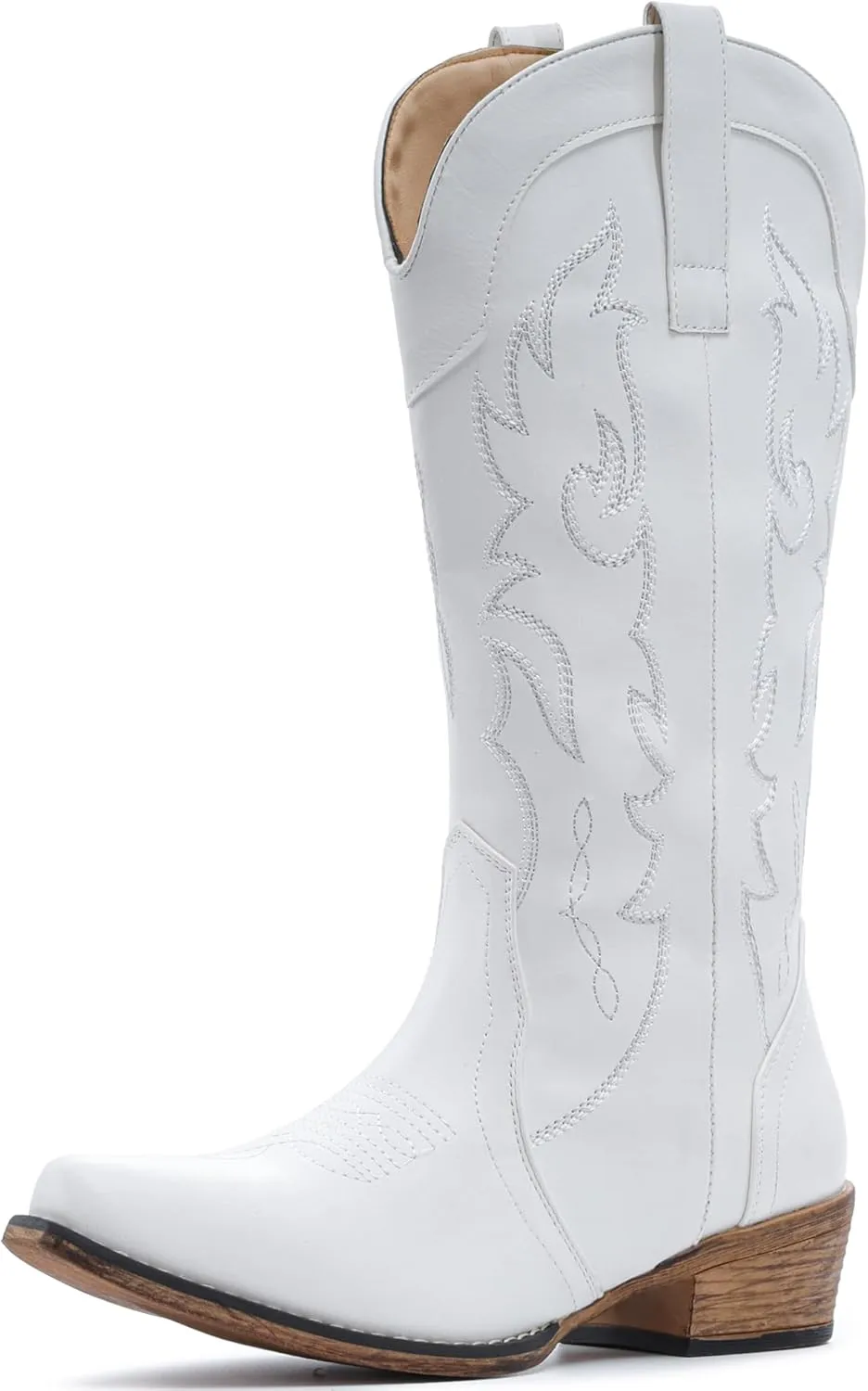 IUV Cowboy Boots for Women Mid Calf Fashion Cowgirl Boots with Embroidery Western Snip Toe