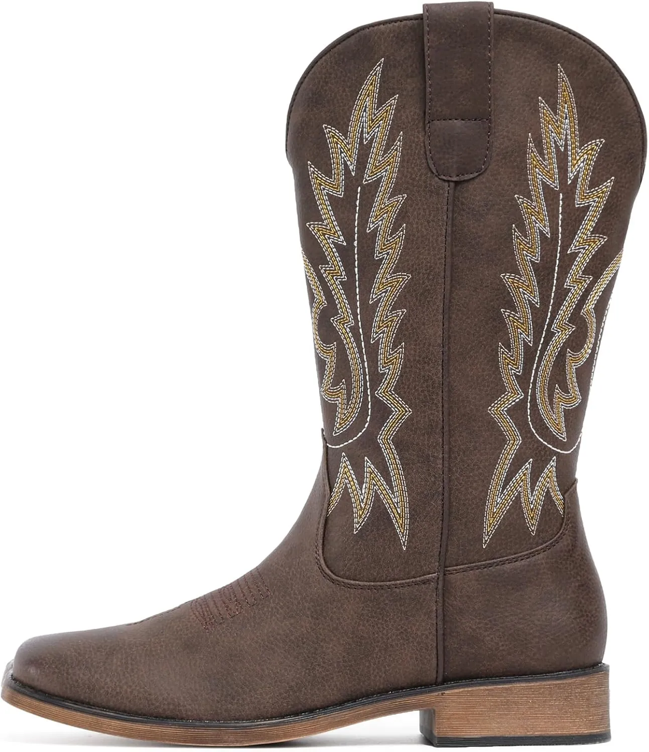 IUV Cowboy Boots For Women Square Toe Western Boots Mid Calf Cowgirl Boots Pull On Embroidered Brown Cowboy Boots
