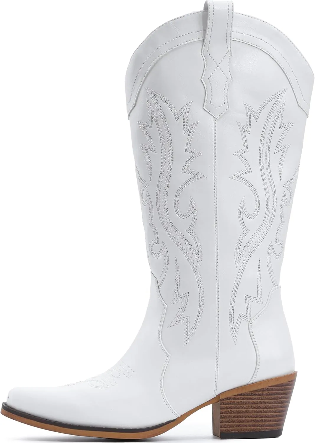 IUV Cowboy Boots For Women Western Cowgirl Boots with Chunky Heel Mid Calf Snip Toe Ideal for low insteps