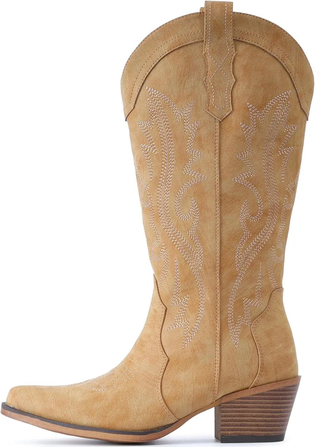 IUV Cowboy Boots For Women Western Cowgirl Boots with Chunky Heel Mid Calf Snip Toe Ideal for low insteps