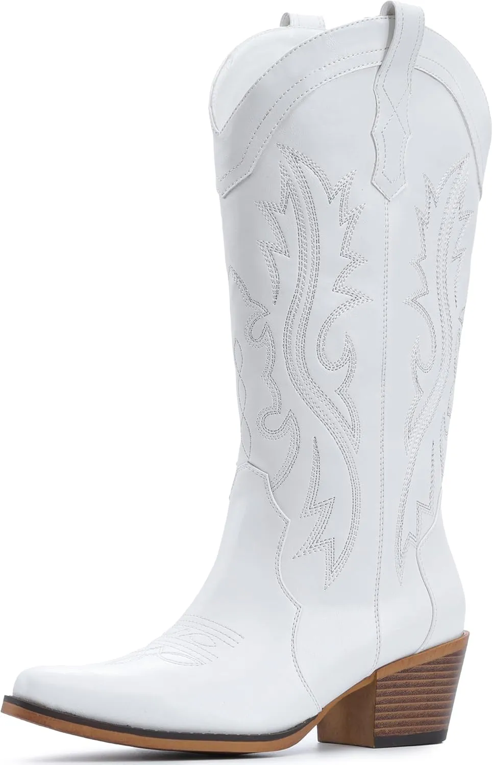 IUV Cowboy Boots For Women Western Cowgirl Boots with Chunky Heel Mid Calf Snip Toe Ideal for low insteps