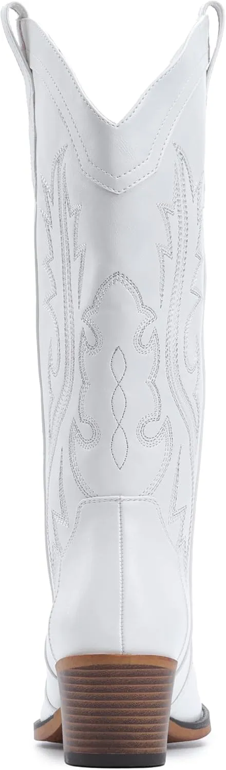 IUV Cowboy Boots For Women Western Cowgirl Boots with Chunky Heel Mid Calf Snip Toe Ideal for low insteps