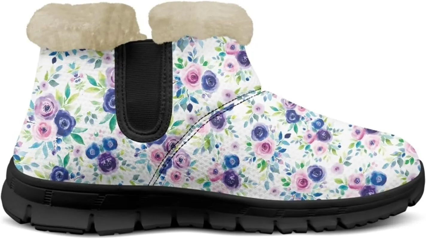 Jeiento Floral Women's Snow Boots Flowers Lightweight Fluffy Thickening Shoes Ladies Non Slip