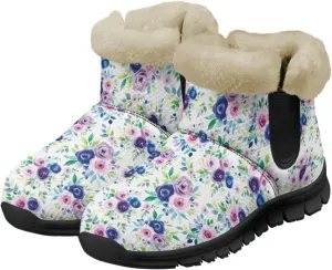 Jeiento Floral Women's Snow Boots Flowers Lightweight Fluffy Thickening Shoes Ladies Non Slip
