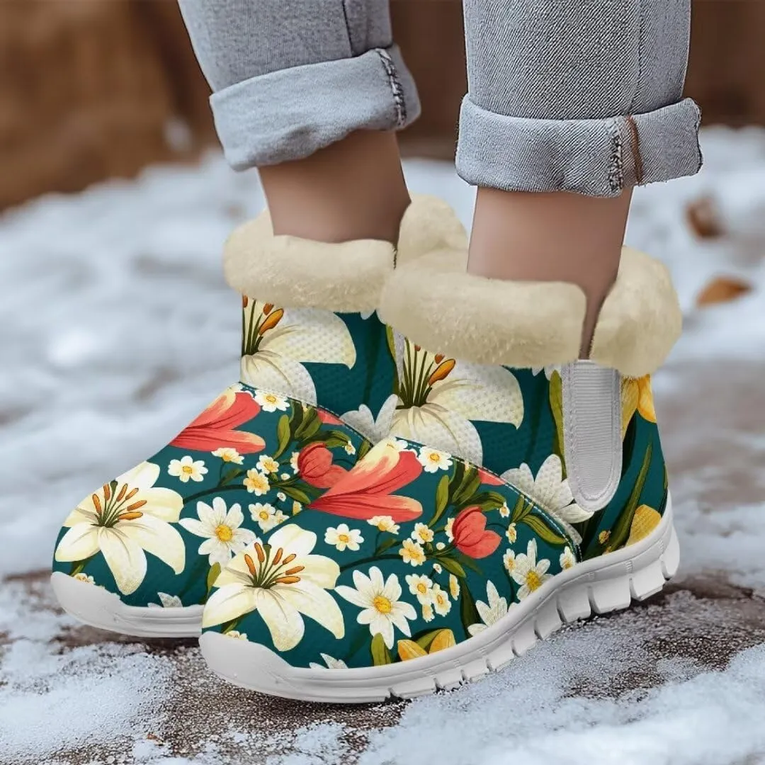 Jeiento Womens Snow Boots Winter Snow Warm Slip on Anti-Slip Winter Shoes for Women Ankle Boots With Warm Flannel Lining