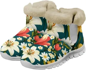 Jeiento Womens Snow Boots Winter Snow Warm Slip on Anti-Slip Winter Shoes for Women Ankle Boots With Warm Flannel Lining