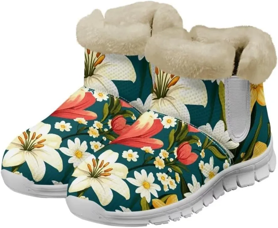 Jeiento Womens Snow Boots Winter Snow Warm Slip on Anti-Slip Winter Shoes for Women Ankle Boots With Warm Flannel Lining