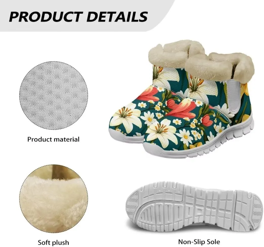 Jeiento Womens Snow Boots Winter Snow Warm Slip on Anti-Slip Winter Shoes for Women Ankle Boots With Warm Flannel Lining