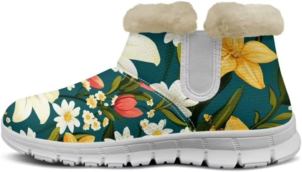 Jeiento Womens Snow Boots Winter Snow Warm Slip on Anti-Slip Winter Shoes for Women Ankle Boots With Warm Flannel Lining