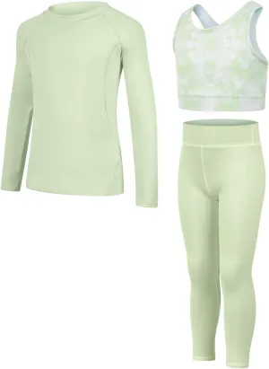 JiAmy Girls Yoga Leggings Girls Athletic Leggings Training Bras Set Kids Gym Crop Tank Top Activewear Set for 5-12 Years