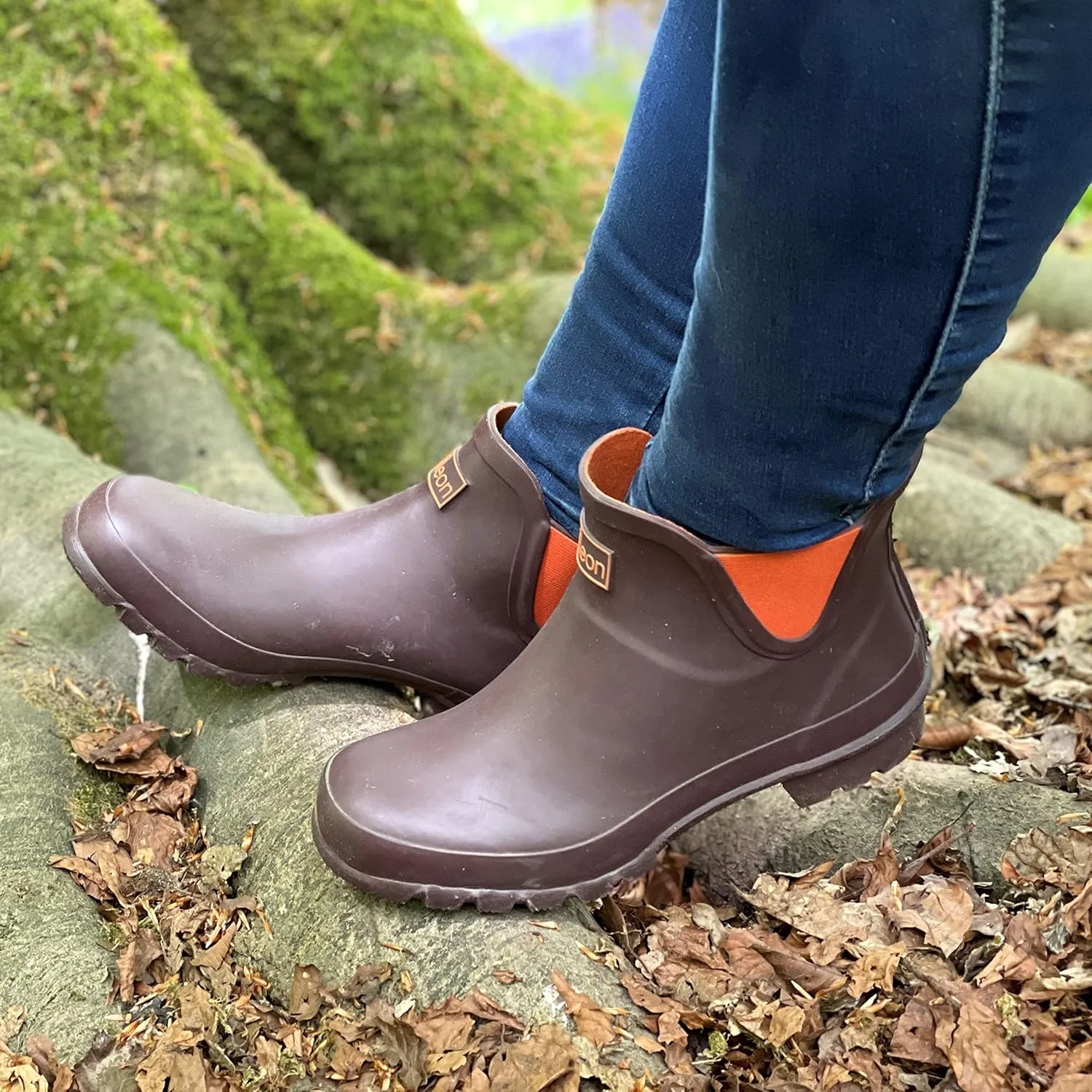 Jileon Womens Ankle Height Waterproof Rubber Rain Boots - Designed For Wide Feet & Wide Calves - Easy to Slip on and Off
