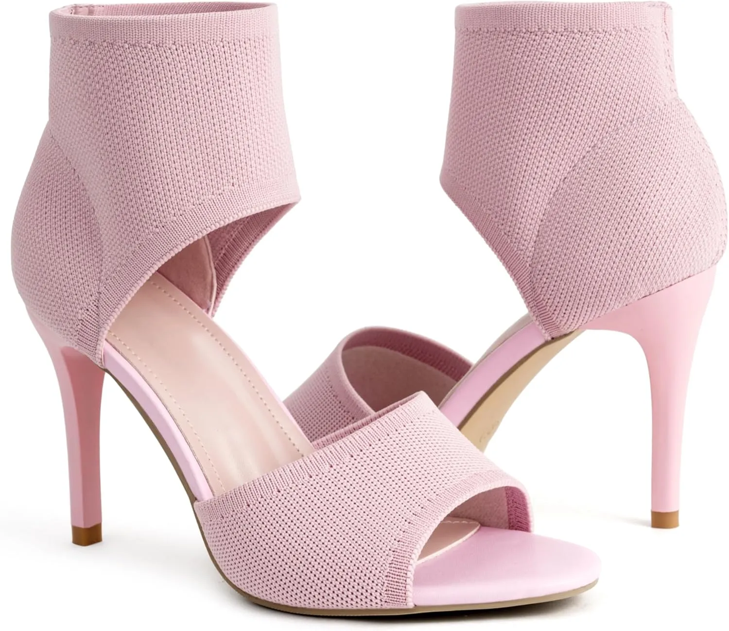 JishinGal High Heels for Women Peep Toe Heels Sandals Stretchy Knit Open Toe High Sexy 3 Inches Stiletto for Dressy and Everyday