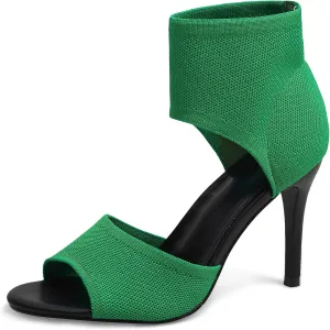 JishinGal High Heels for Women Peep Toe Heels Sandals Stretchy Knit Open Toe High Sexy 3 Inches Stiletto for Dressy and Everyday