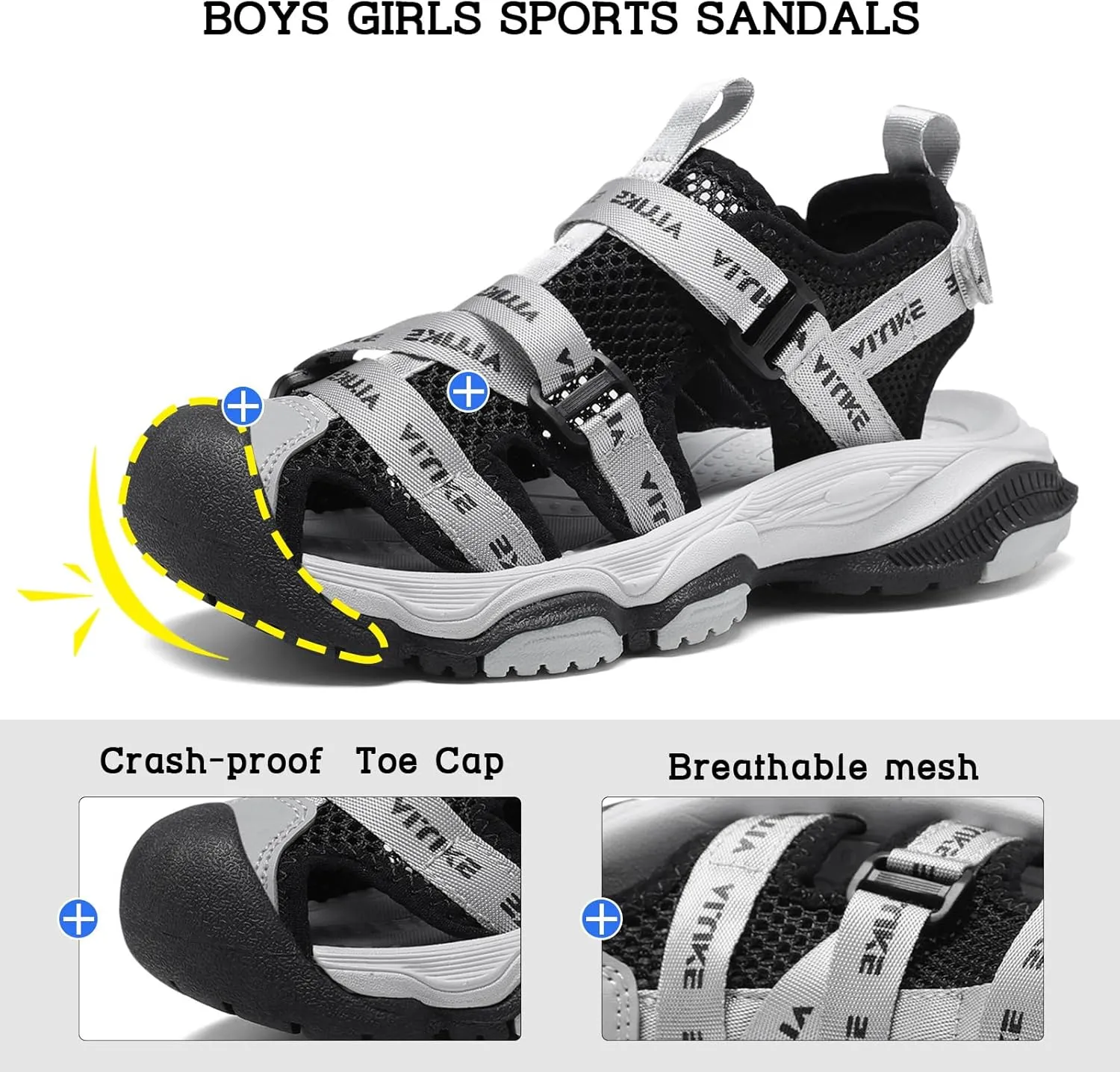 JMFCHI Boys Girls Sports Sandals Summer Kids Closed Toe Outdoor Sandals Athletic Water Shoes Sandals Child Pool Beach Sandals Quick Drying Slip Resistant