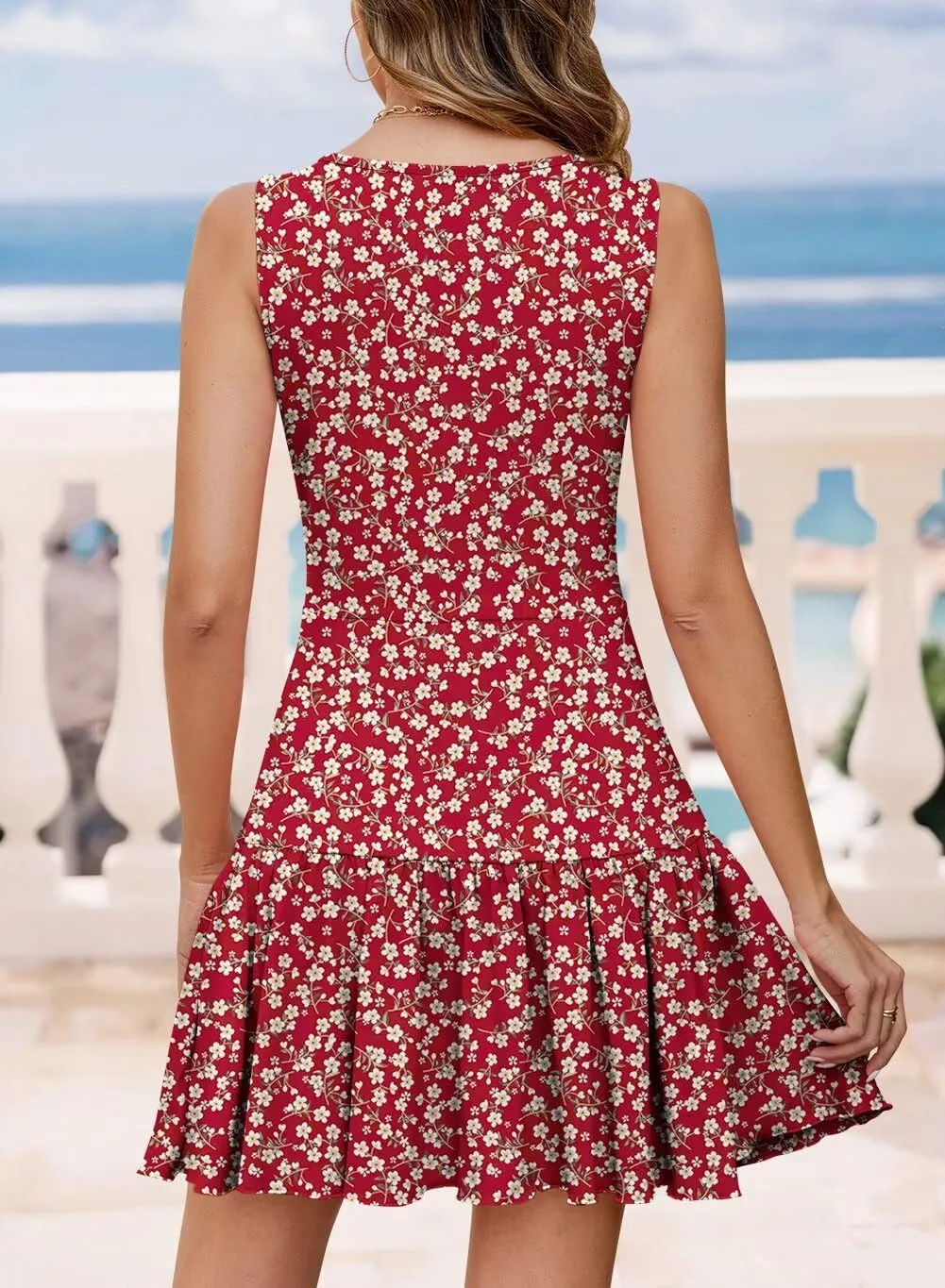 JOCAFIYE Women's Dresses Summer Sleeveless Sexy Wrap V Neck Floral Sundress Mini Dress Beach Dress