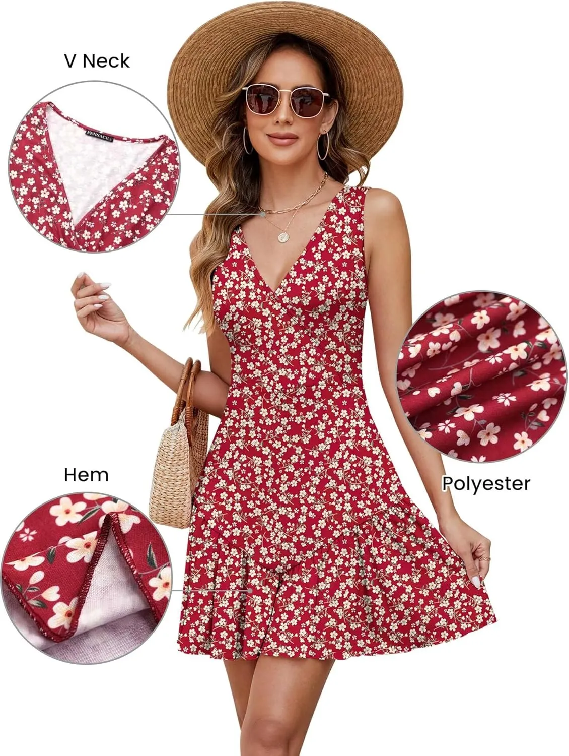 JOCAFIYE Women's Dresses Summer Sleeveless Sexy Wrap V Neck Floral Sundress Mini Dress Beach Dress