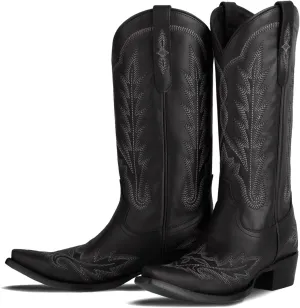 JORISTIMO Women's Cowboy with Embroidered Stitch,Knee High Boots, Classic Snip Toe Traditional Western Knee Bootie