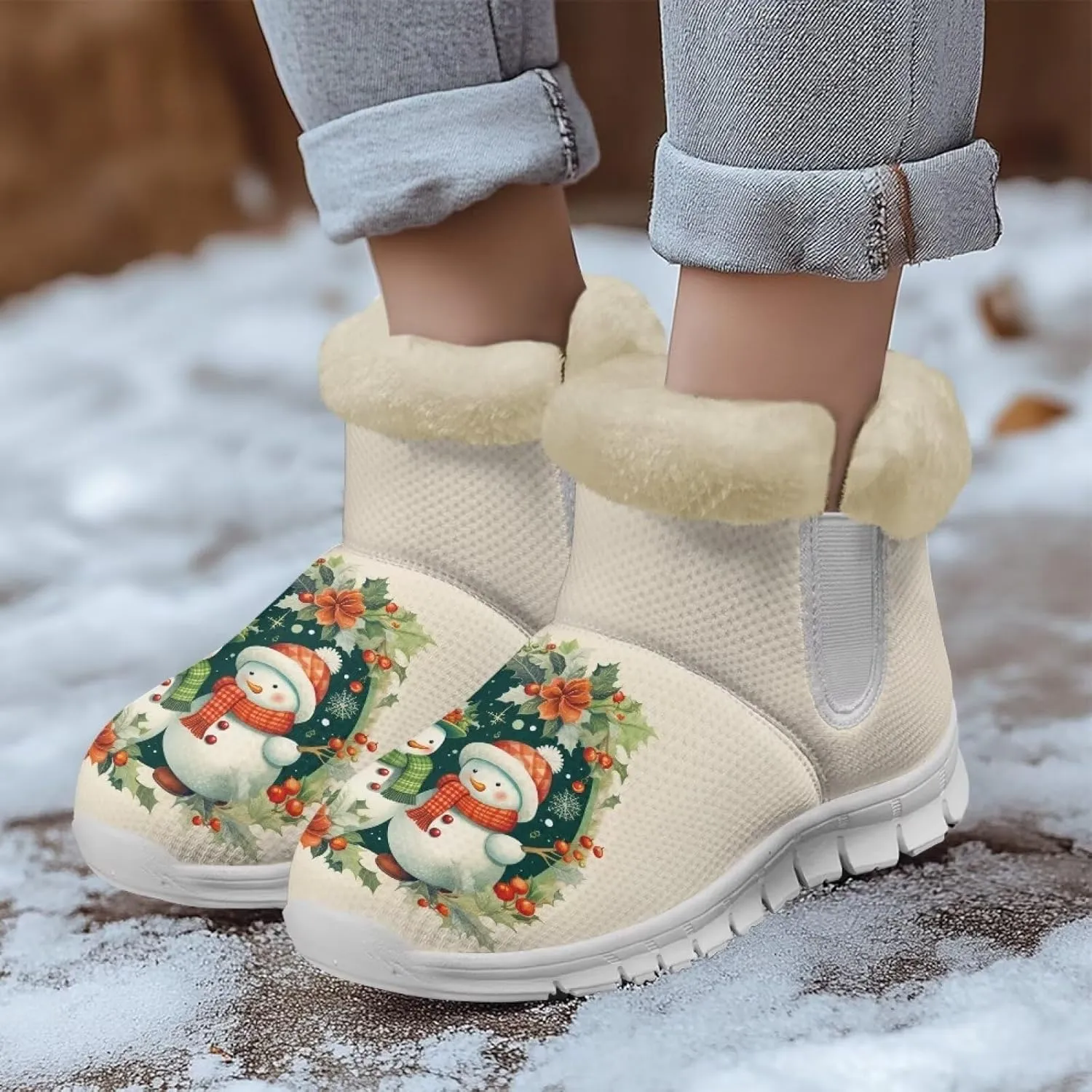 JoyLamoria Green Sea Turtle Winter Snow Boots for Women Anti Slip Warm Boots Fuzzy Fluffy Ankle Booties for Women Teens Cold Weather Walking Sneakers Boots