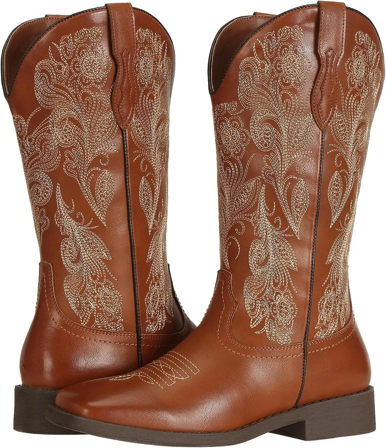 J's.o.l.e Women's Floral Embroidered Cowboy Boots Square Toe Fashion Western Cowgirl Boots