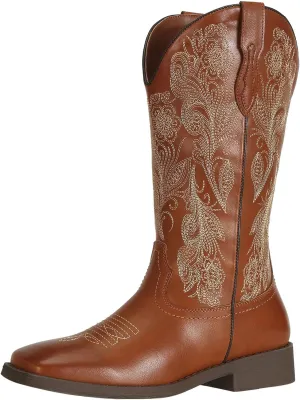J's.o.l.e Women's Floral Embroidered Cowboy Boots Square Toe Fashion Western Cowgirl Boots