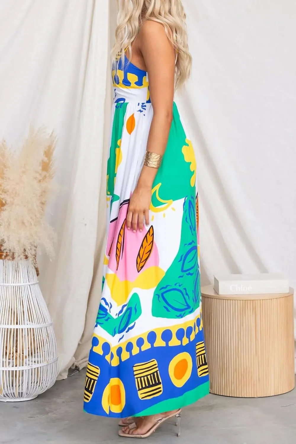 Juakoso Women Spaghetti Strap Maxi Dress Summer Sleeveless Flowy Long Dress Y2k Floral Print Vacation Beach Sundress