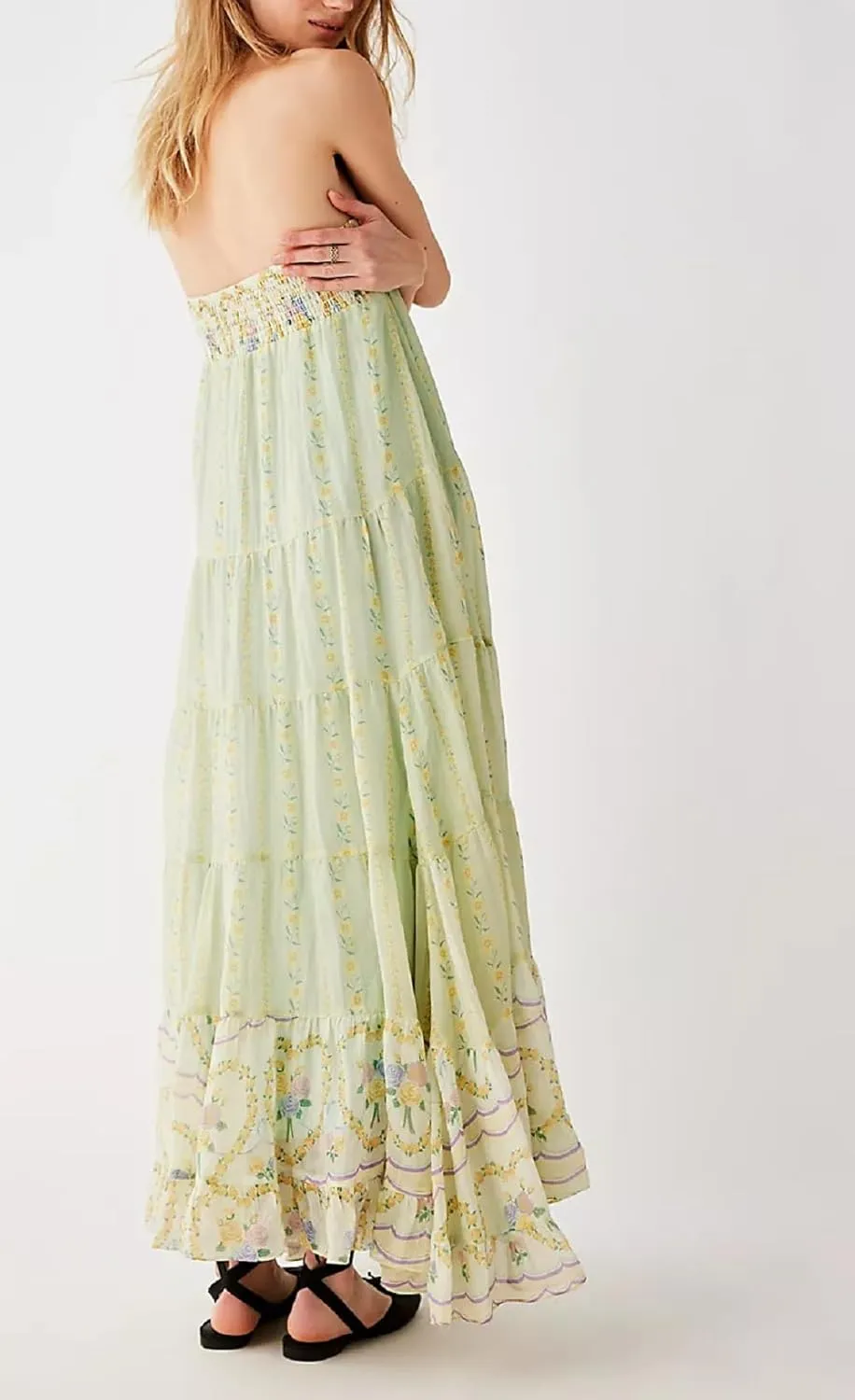 Juakoso Women Spaghetti Strap Maxi Dress Summer Sleeveless Flowy Long Dress Y2k Floral Print Vacation Beach Sundress
