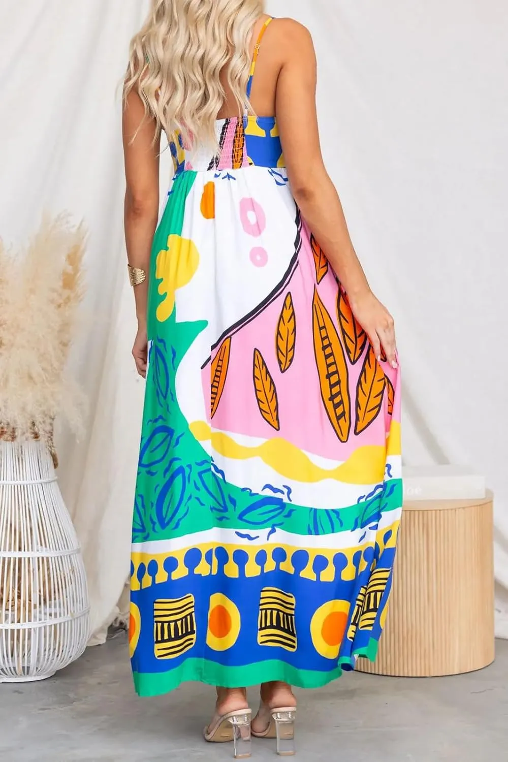 Juakoso Women Spaghetti Strap Maxi Dress Summer Sleeveless Flowy Long Dress Y2k Floral Print Vacation Beach Sundress
