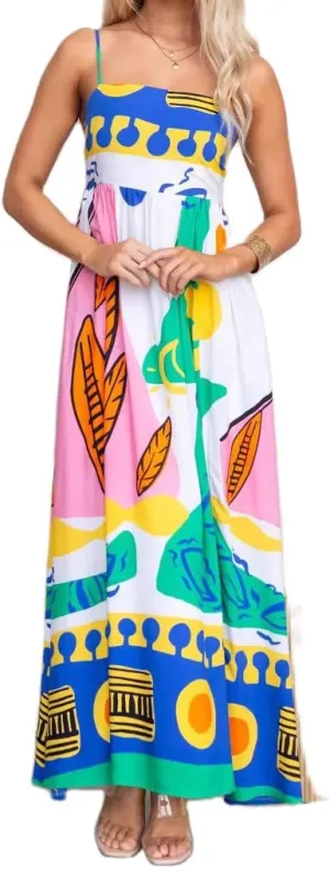 Juakoso Women Spaghetti Strap Maxi Dress Summer Sleeveless Flowy Long Dress Y2k Floral Print Vacation Beach Sundress