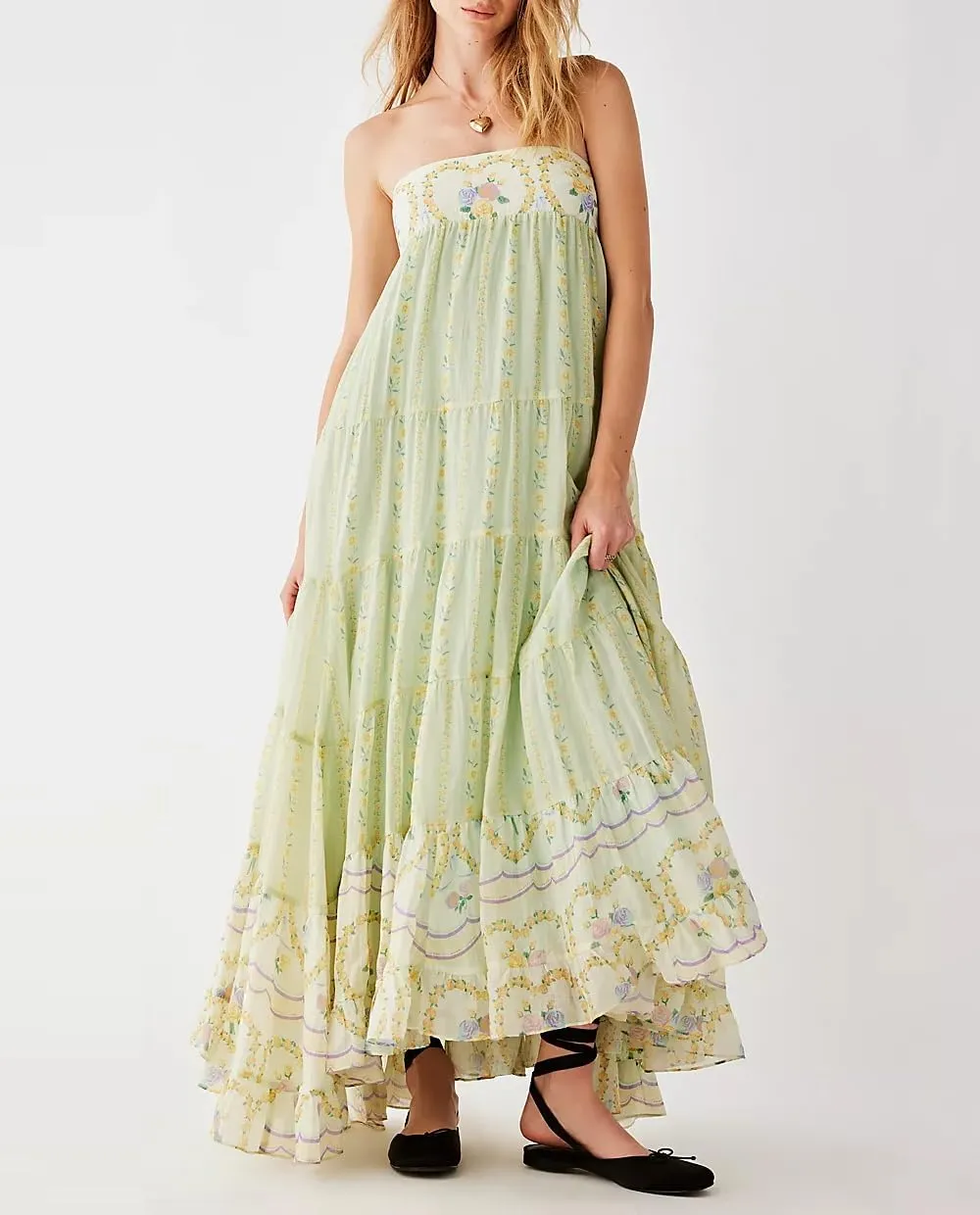 Juakoso Women Spaghetti Strap Maxi Dress Summer Sleeveless Flowy Long Dress Y2k Floral Print Vacation Beach Sundress