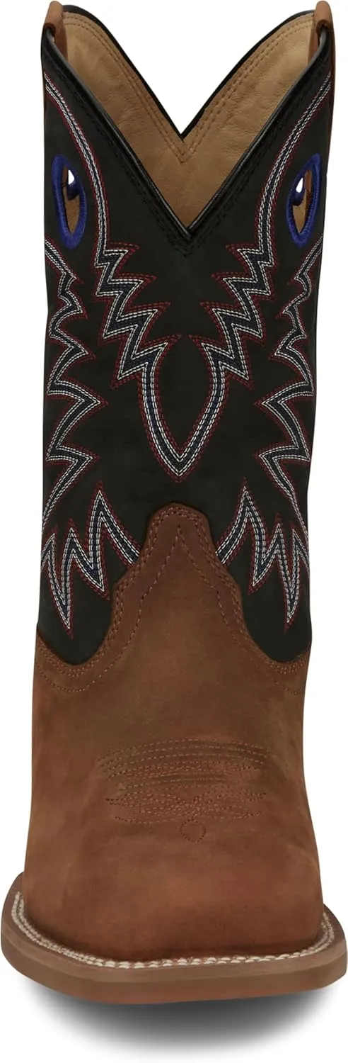 Justin Show Stopper 11” Western Boots for Men - Frontier Collection - Square Toe Leather Men’s Cowboy Boots with Comfort Footbed, Non Slip Outsole