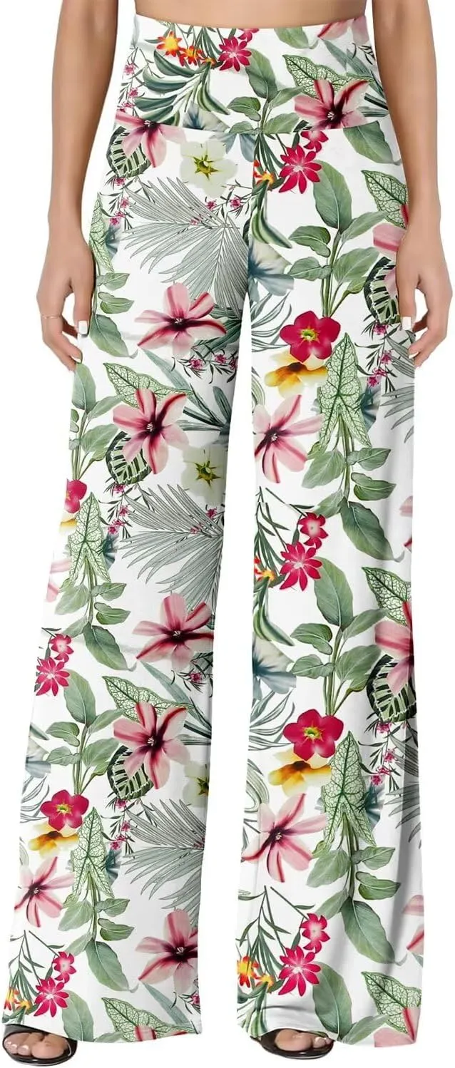 JZC Women's Palazzo Lounge Pants Stretchy Wide Leg Casual Pants Comfy High Waist Flowy Pants S-3XL