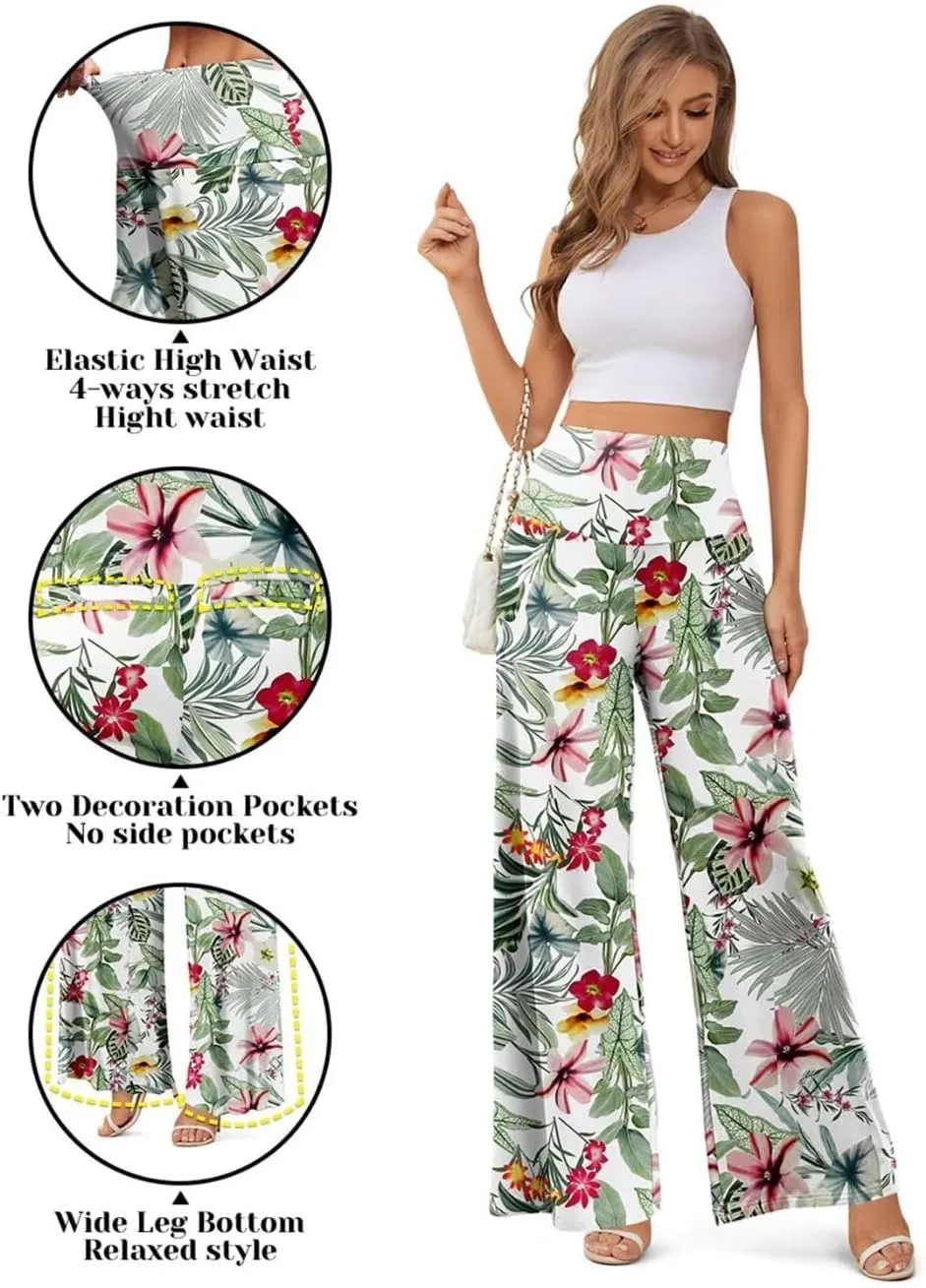 JZC Women's Palazzo Lounge Pants Stretchy Wide Leg Casual Pants Comfy High Waist Flowy Pants S-3XL