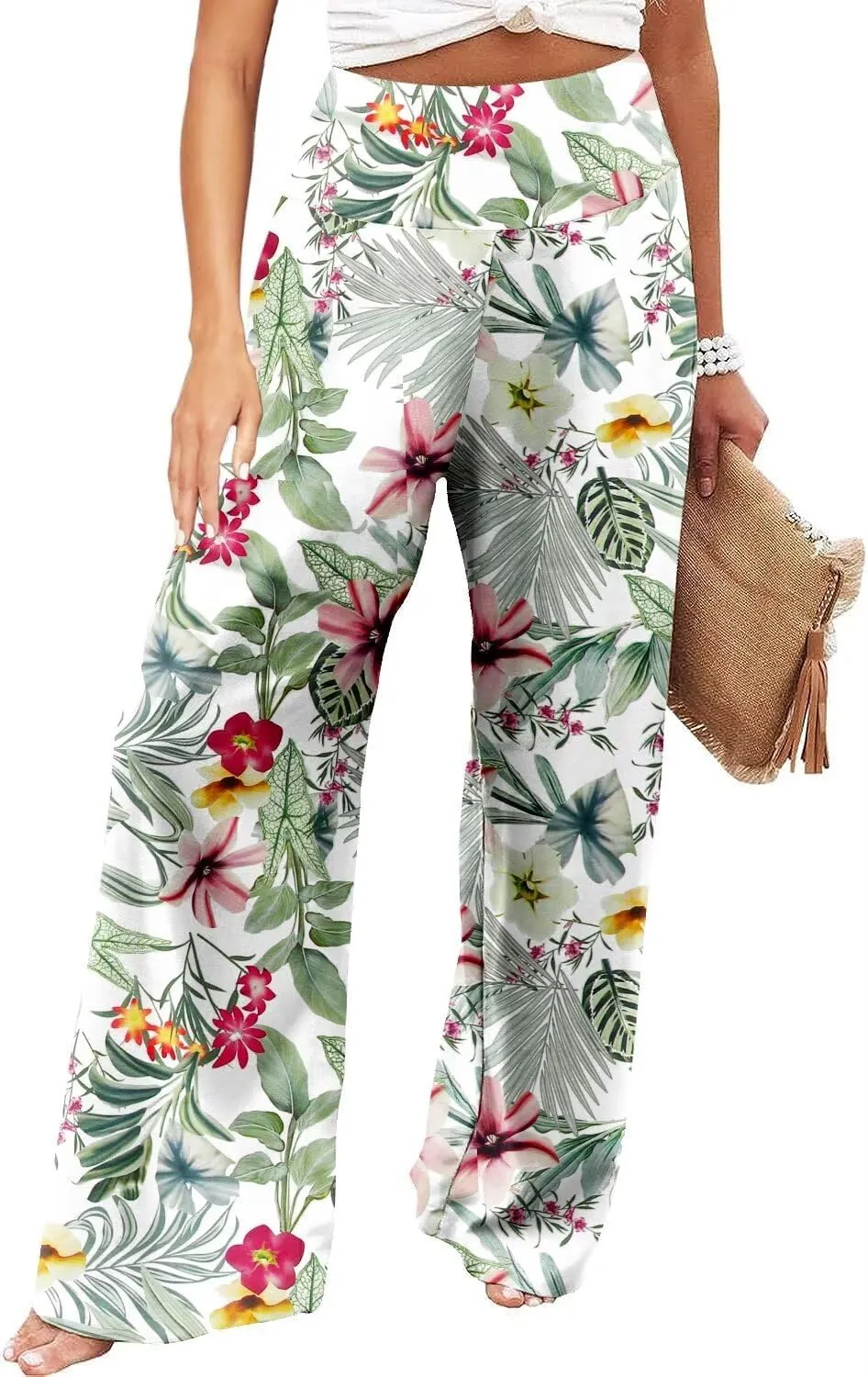 JZC Women's Palazzo Lounge Pants Stretchy Wide Leg Casual Pants Comfy High Waist Flowy Pants S-3XL