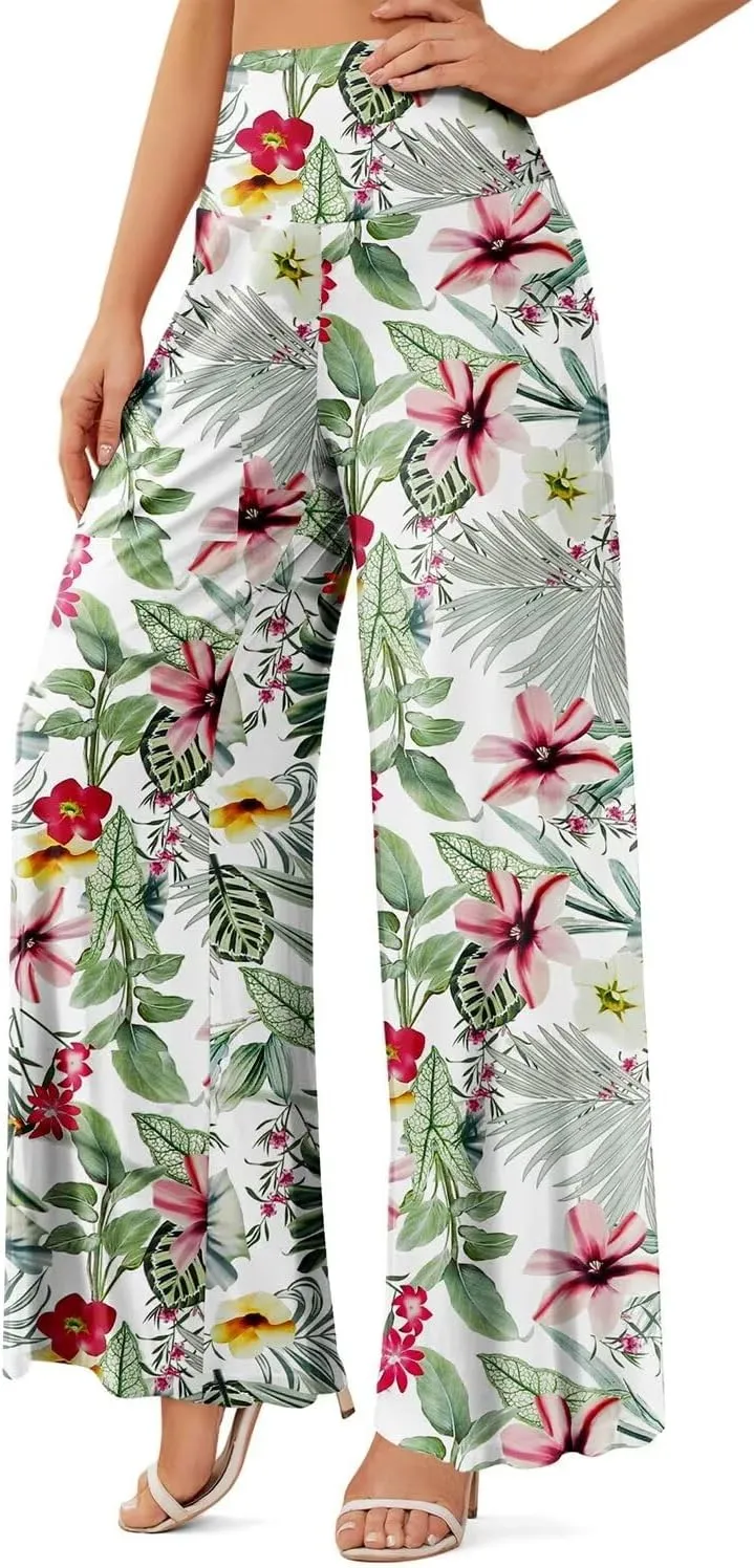 JZC Women's Palazzo Lounge Pants Stretchy Wide Leg Casual Pants Comfy High Waist Flowy Pants S-3XL