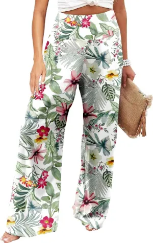 JZC Women's Palazzo Lounge Pants Stretchy Wide Leg Casual Pants Comfy High Waist Flowy Pants S-3XL