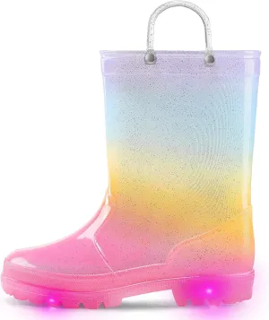 K KomForme Toddler Light Up Rain Boots for Girls Boys Waterproof Rain Boots with Handles Outdoors