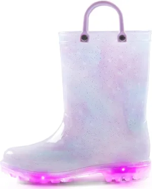 K KomForme Toddler Light Up Rain Boots for Girls Boys Waterproof Rain Boots with Handles Outdoors