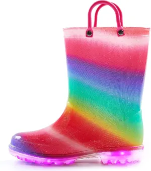 K KomForme Toddler Light Up Rain Boots for Girls Boys Waterproof Rain Boots with Handles Outdoors