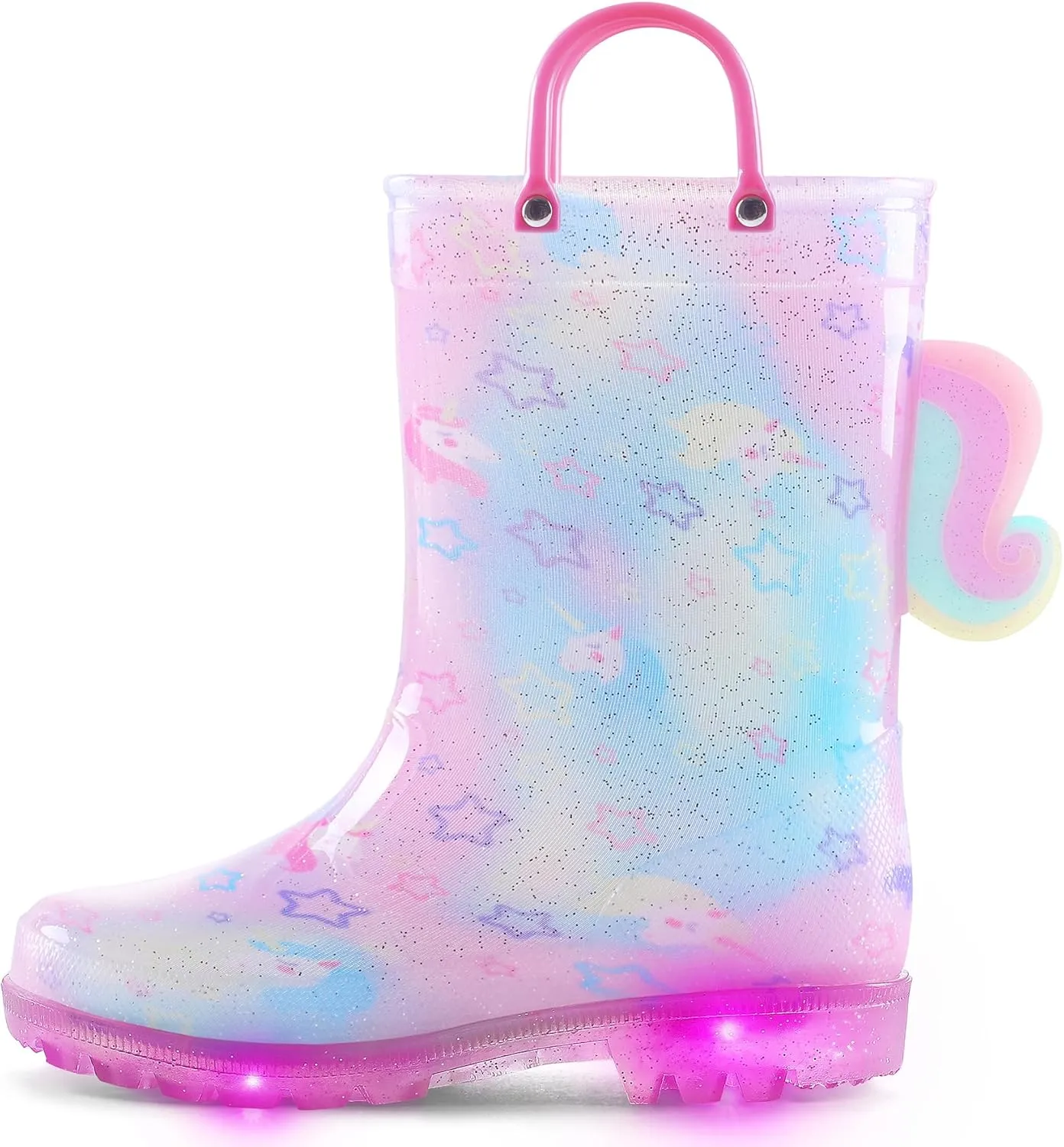 K KomForme Toddler Light Up Rain Boots for Girls Boys Waterproof Rain Boots with Handles Outdoors