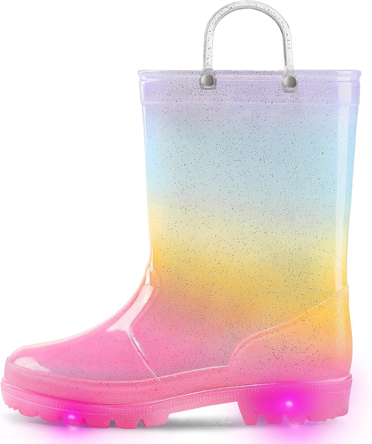 K KomForme Toddler Light Up Rain Boots for Girls Boys Waterproof Rain Boots with Handles Outdoors