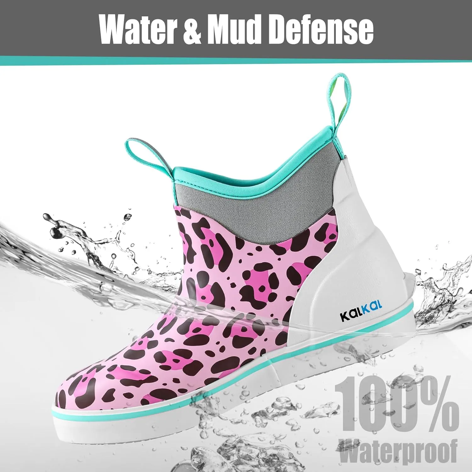 Kalkal Women's Deck Boots, Waterproof Ankle Rain Boots Fishing Boots with High Traction, Women's Rubber Boots For Gardening Fishing Boating Camping