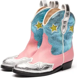 Kids Cowboy Boots Girls Mid Calf Cowgirl Western Boots Round Toe Pull on Splicing Riding Shoes for Little Kid/Big Kid